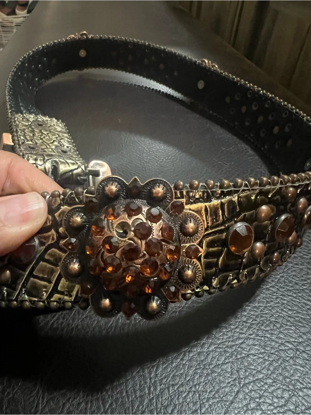 Y2K Western Bling Belt with Amber Crystals-Small